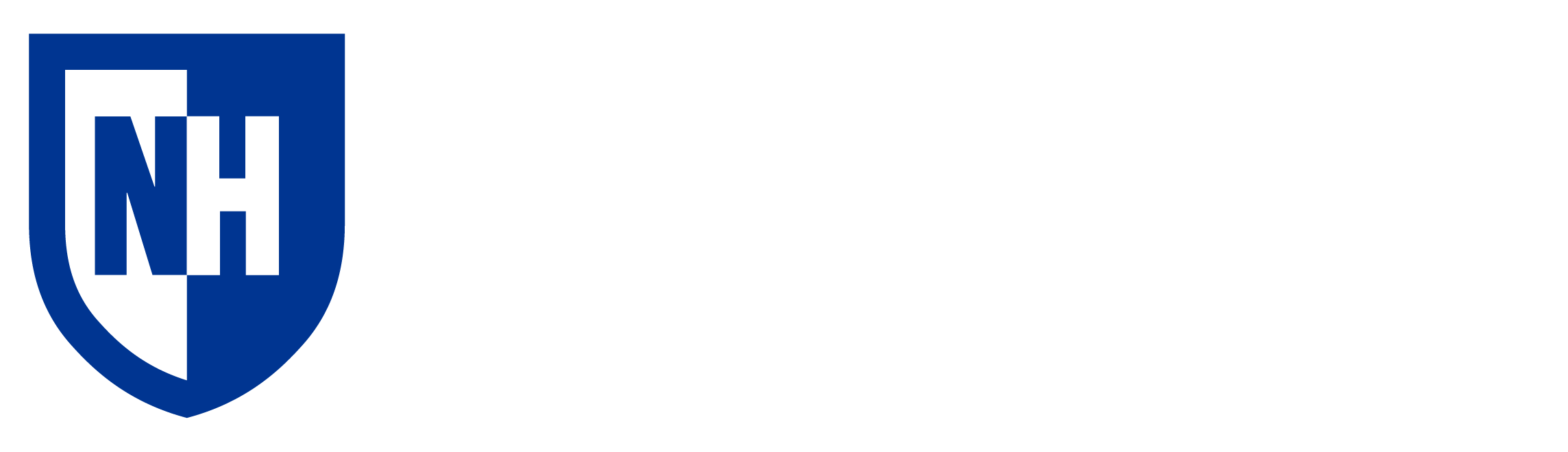 University of New Hampshire in white text next to blue and white UNH shield logo